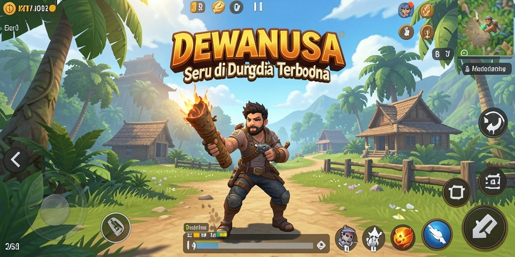 Screenshot menampilkan karakter menjelajahi dunia terbuka DEWANUSA.