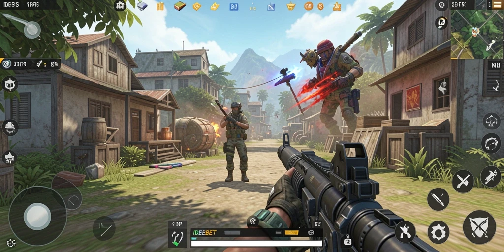 Tangkapan layar utama IDEBET memperlihatkan aksi seru dalam gameplay TPS.