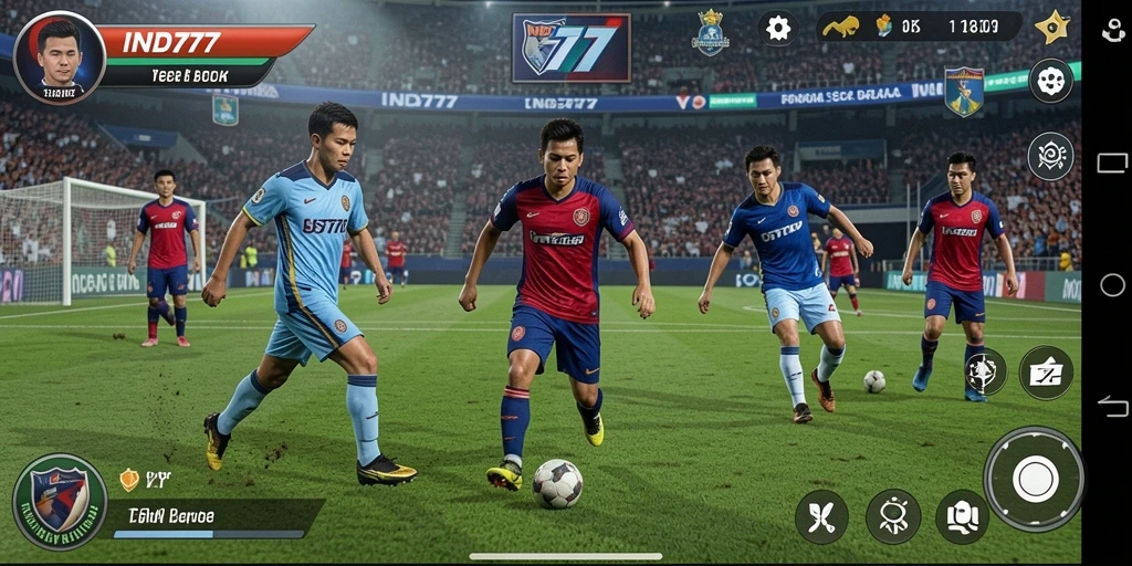 Tampilan gameplay seru dalam pertandingan sepak bola yang mendebarkan.