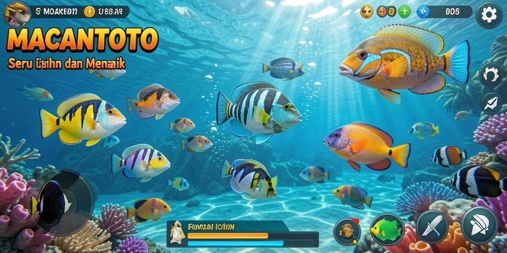 Tampilan gameplay seru dari MACANTOTO saat menembak ikan.
