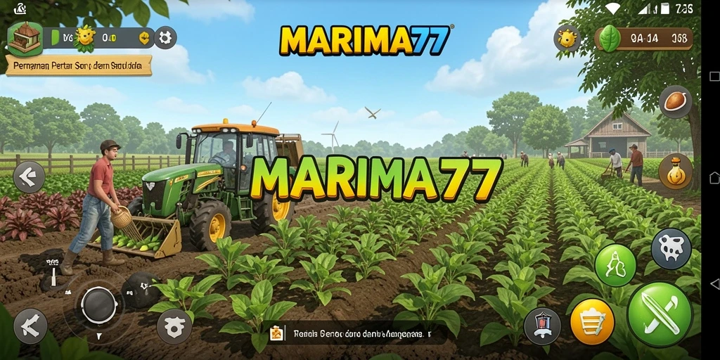 Tampilan gameplay MARIMA77 dengan aktivitas bertani yang seru dan interaktif.