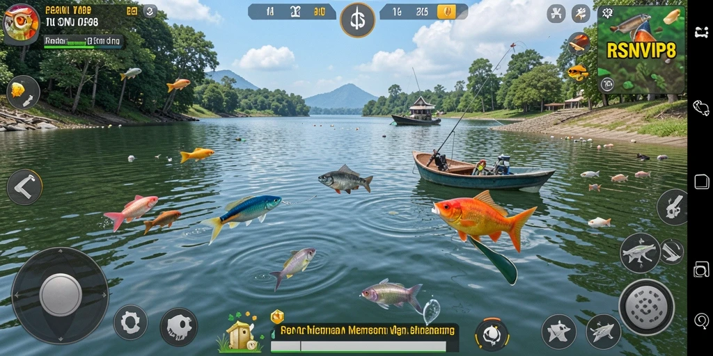 Screenshot gameplay RSNVIP8 yang menampilkan suasana memancing yang realistis.