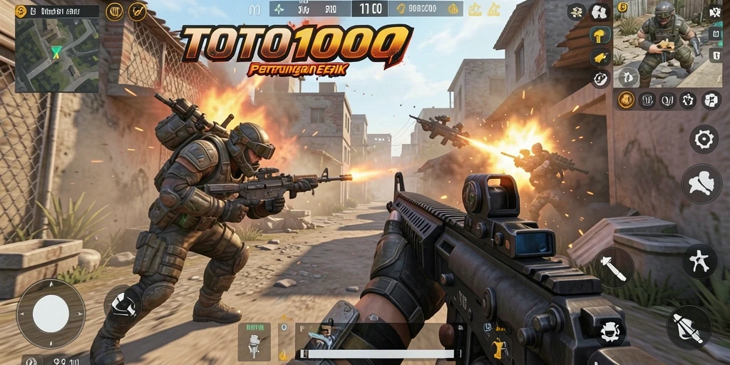 Tampilan gameplay intens dalam TOTO1000 yang menampilkan aksi pertempuran nyata.