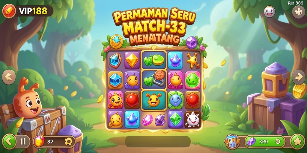 Gameplay seru match-3 VIP188 dengan grafis menarik.
